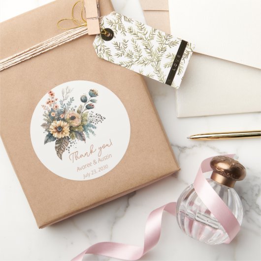 イエローアンドピーチ結婚フローラサンキュー ラウンドシール (ギフト)
