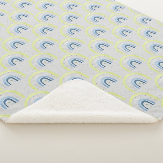 イエローアンドブルースターズアンドレインボーズ男の赤ちゃん シェルパブランケット (3/4)