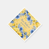 イエローアンドブルーピーニーフローラブライダルシャワー スタンダードカクテルナプキン (角)