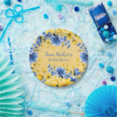 イエローアンドブルーピーニーフローラブライダルシャワー ペーパープレート (パーティー)