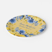 イエローアンドブルーピーニーフローラブライダルシャワー ペーパープレート (アングル)