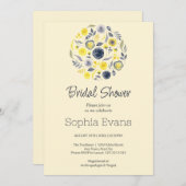 イエローアンドブルーフローラブーケブライダルシャワー 招待状 (正面/裏面)