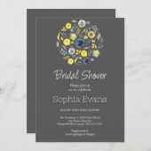 イエローアンドブルーフローラブーケブライダルシャワー 招待状 (正面/裏面)