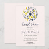 イエローアンドブルーフローラブーケブライダルシャワー 招待状 (正面/裏面)