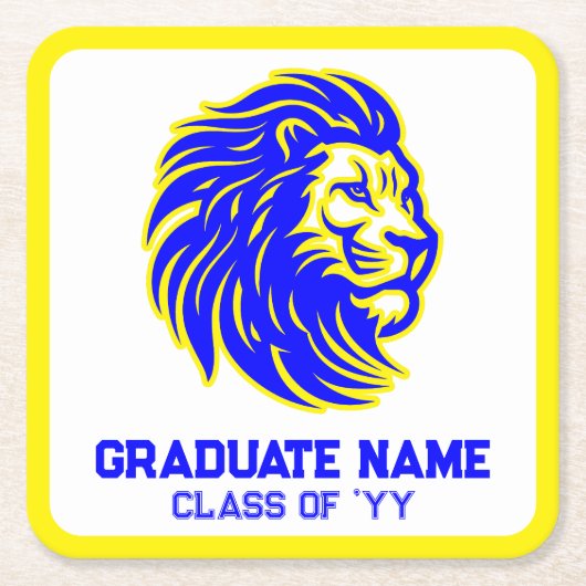 イエローアンドブルーライオンマスコット紙パーティー スクエアペーパーコースター (正面)