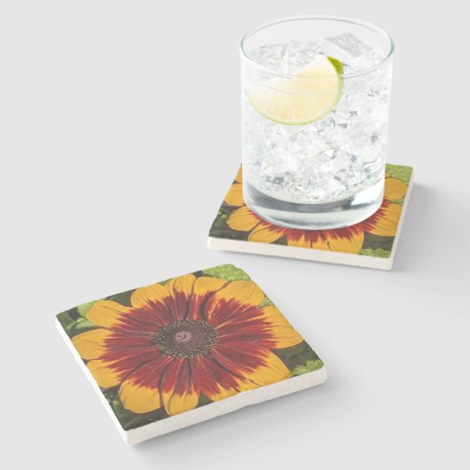 イエローアンドブロンズRudbeckiaフローラ ストーンコースター (横)