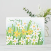 イエローアンドホワイトダフォジル春パーティーカスタム文字 招待状 (スタンド正面)