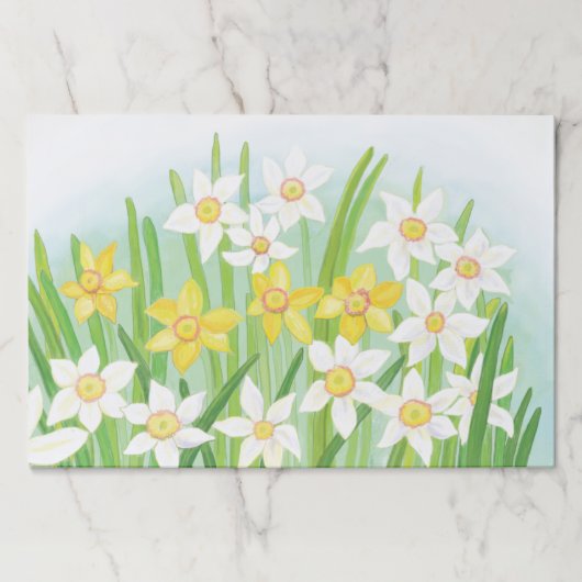 イエローアンドホワイトダフォジル春紙ランチョンマット ペーパーパッド (正面)