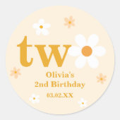 イエローアンドホワイトデイジー第2バースデーガール ラウンドシール (正面)
