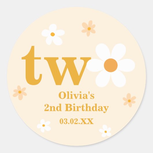 イエローアンドホワイトデイジー第2バースデーガール ラウンドシール (正面)