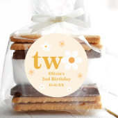 イエローアンドホワイトデイジー第2バースデーガール ラウンドシール