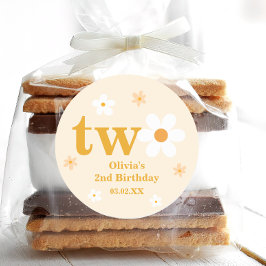 イエローアンドホワイトデイジー第2バースデーガール ラウンドシール