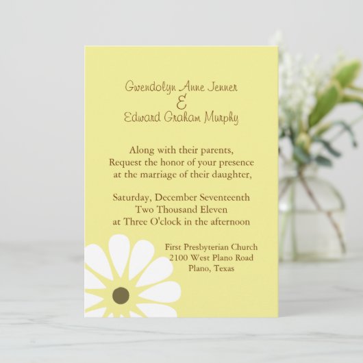 イエローアンドホワイトデイジー結婚式招待状 招待状 (スタンド正面)