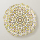 イエローアンドホワイトマンダラ万華鏡のように千変万化するパターンメダリオン ラウンドクッション (裏面)