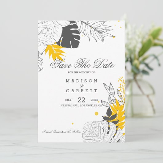 イエローアンドホワイト葉招待状 招待状 (スタンド正面)