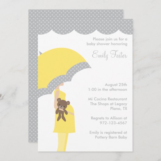 イエローアンブレラベビーシャワー招待状 招待状 (正面/裏面)
