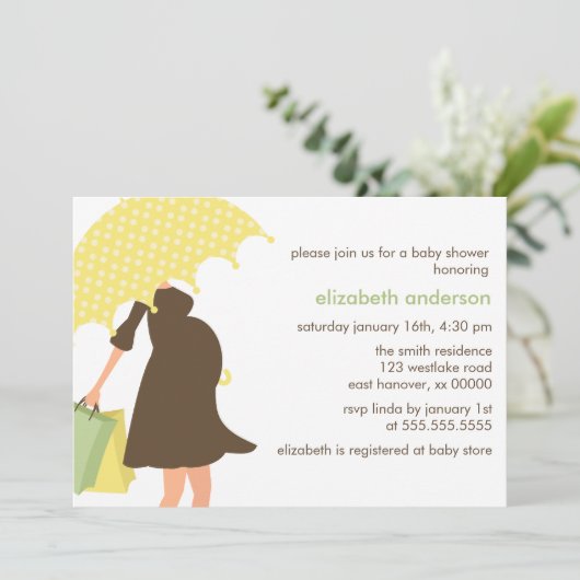 イエローアンブレラママニュートラルベビーシャワー 招待状 (スタンド正面)