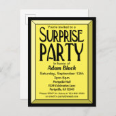 イエローアールデコべベル誕生日サプライズパーティー インビテーションポストカード (正面/裏面)