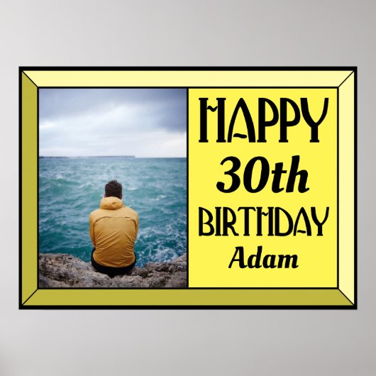 イエローアールデコ30歳の誕生日フォト ポスター (正面)
