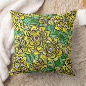 イエローイラストレーションスタイルフローラルパターン クッション (ブランケット)
