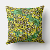 イエローイラストレーションスタイルフローラルパターン クッション (裏面)
