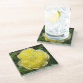 イエローイングリッシュバラフォトスクエアガラスコースター ガラスコースター (アングル)