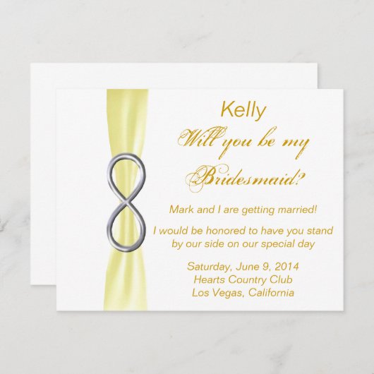 イエローインフィニティウェディングブライズメイドカード 招待状 (正面/裏面)
