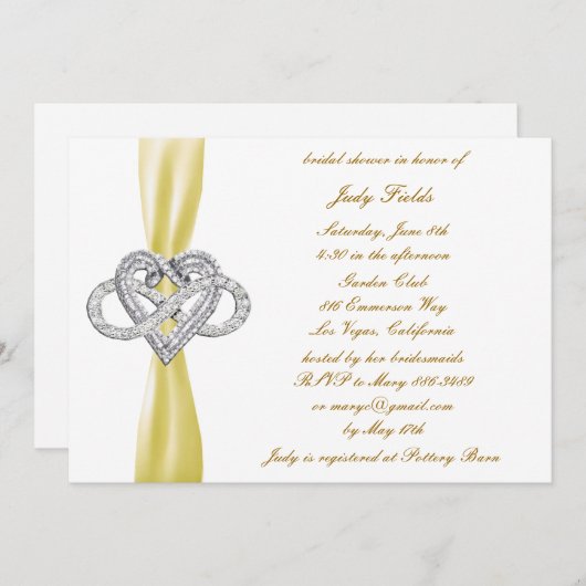イエローインフィニティハートブライダルシャワー招待 招待状 (正面/裏面)
