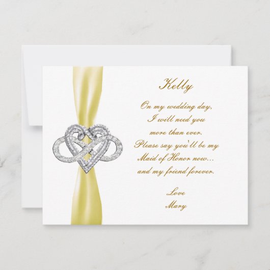 イエローインフィニティハートメイド・オブ・オーナー（花嫁付き添い人）カード 招待状 (正面)