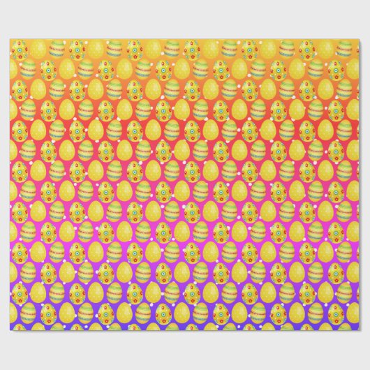 イエローイースターエッグオンレインボー水玉模様 ラッピングペーパー (フラット)
