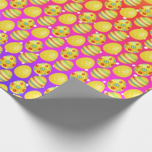 イエローイースターエッグオンレインボー水玉模様 ラッピングペーパー (角)