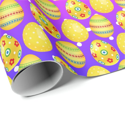 イエローイースターエッグオンレインボー水玉模様 ラッピングペーパー (ロールコーナー)