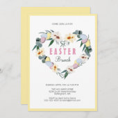 イエローイースターエッグスフラワーズハートリースブランチ 招待状 (正面/裏面)