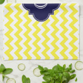 イエローウィットシェブロンネイビーブルークローバーモノグラム キッチンタオル (折り畳み)