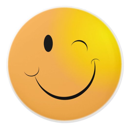 イエローウィンキー😉顔 – 絵文字 セラミックノブ (正面)