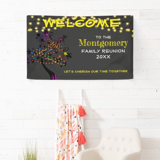 イエローウェルカムファミリー懇親会ツリーライトバナー 横断幕 (インサイチュ)