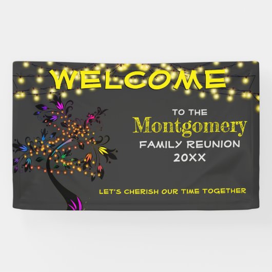 イエローウェルカムファミリー懇親会ツリーライトバナー 横断幕 (横)