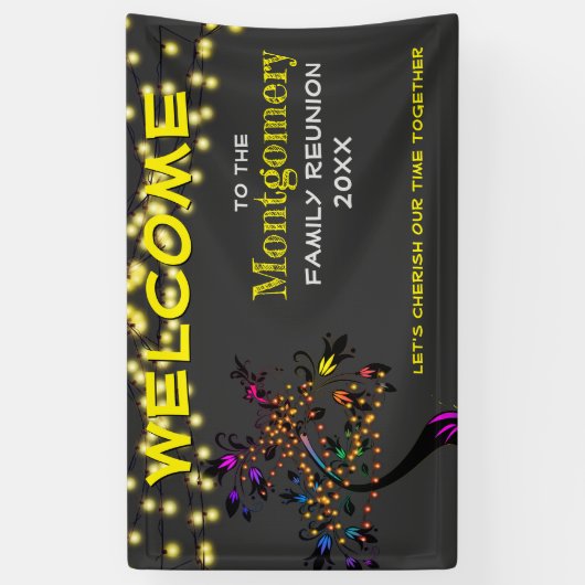 イエローウェルカムファミリー懇親会ツリーライトバナー 横断幕 (縦)