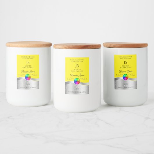 イエローウェーブシルバーのロゴモノグラム製品ラベル フードラベル (ボトル)