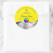 イエローウェーブシルバーのロゴモノグラム製品ラベル ラウンドシール (バッグ)