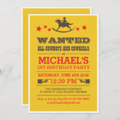 イエローウォッチングウェスタンカウボーイ誕生日招待状 招待状 (正面/裏面)