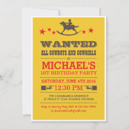 イエローウォッチングウェスタンカウボーイ誕生日招待状 招待状