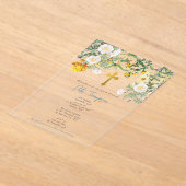 イエローウォータカラーバラフラワーガーデンボーイバプテスマ アクリル招待状 (レイダウン)