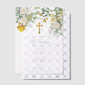 イエローウォータカラーバラフラワーガーデンボーイバプテスマ ベラム紙招待状 (オフセット (招待状))