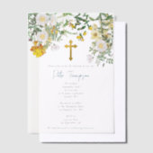 イエローウォータカラーバラフラワーガーデンボーイバプテスマ ベラム紙招待状 (オフセット)