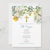 イエローウォータカラーバラフラワーガーデンボーイバプテスマ 招待状 (正面)