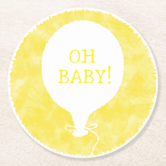 イエローウォーターカスタムカラー文字ベビーシャワーああベビー ラウンドペーパーコースター (正面)