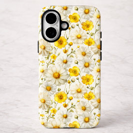 イエローウォーターカラーのワイルドフラワーパターン iPhone 16ケース