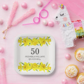 イエローウォーターカラーダフォディル50誕生日ナプキンス ペーパープレート (パーティー)