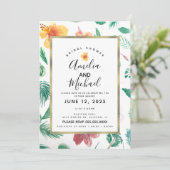 イエローウォーターカラーハイビスカスアンドグリーンブライダル 招待状 (スタンド正面)